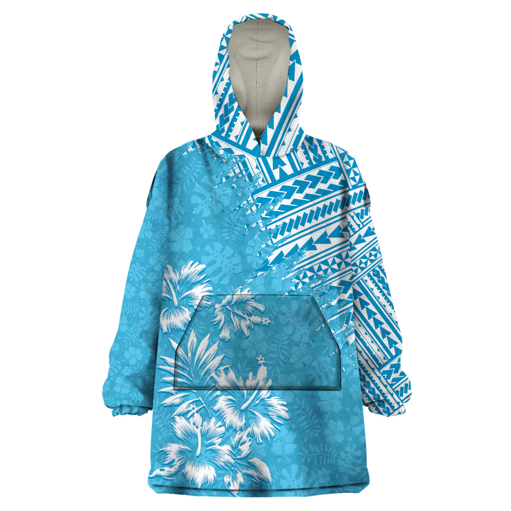 Hawaii Summer Wearable Blanket Hoodie Mix Polynesian Light Blue LT6 - Wonder Print Shop