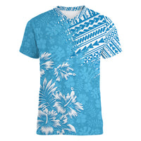 Hawaii Summer Women V Neck T Shirt Mix Polynesian Light Blue LT6 - Wonder Print Shop