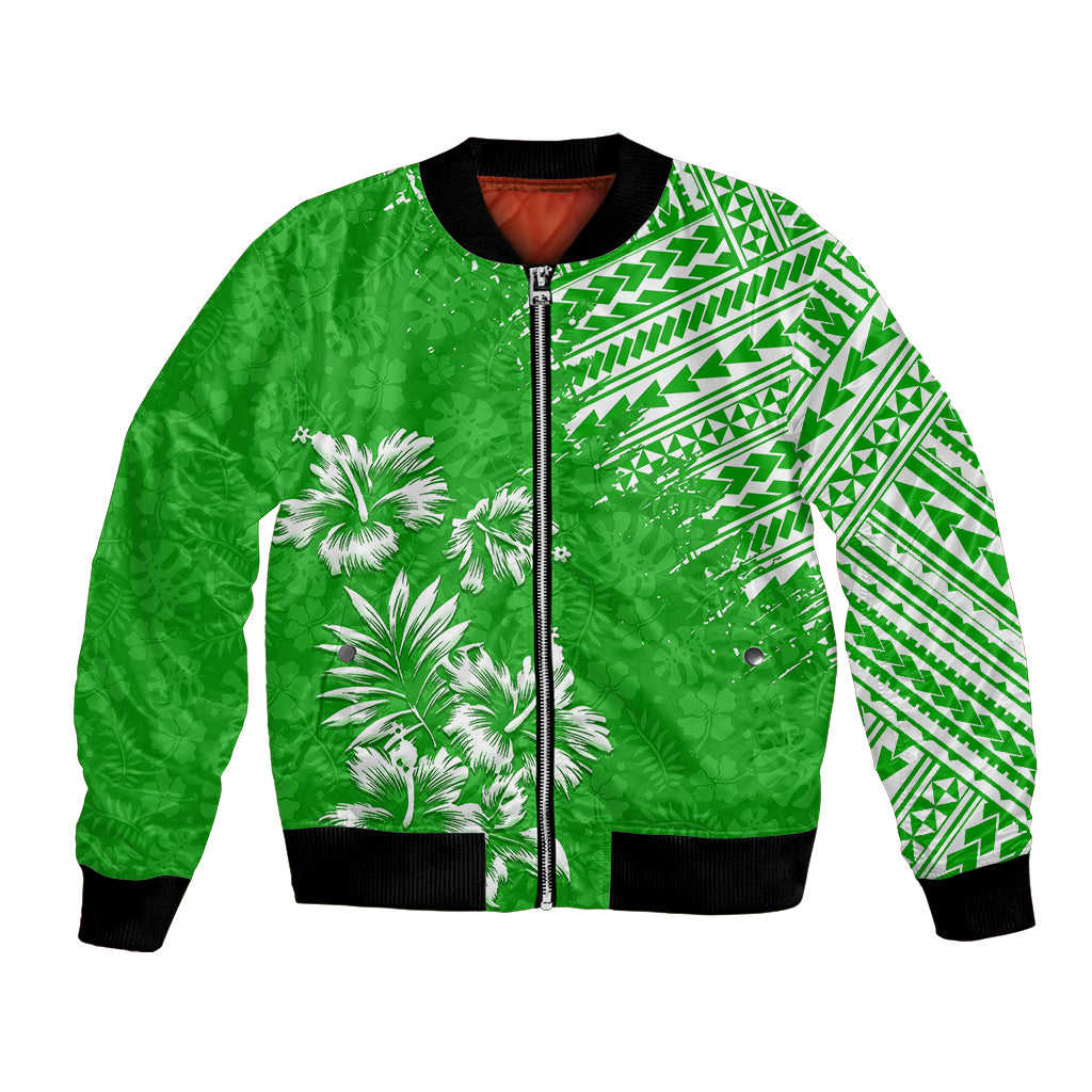 Hawaii Summer Bomber Jacket Mix Polynesian Green LT6 - Wonder Print Shop