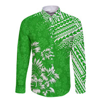 Hawaii Summer Long Sleeve Button Shirt Mix Polynesian Green LT6 - Wonder Print Shop