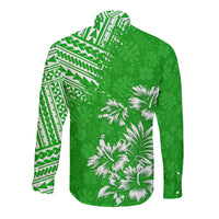 Hawaii Summer Long Sleeve Button Shirt Mix Polynesian Green LT6 - Wonder Print Shop