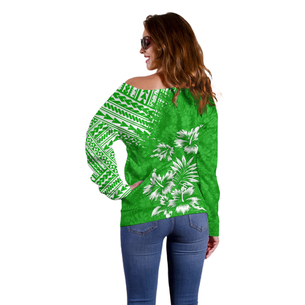 Hawaii Summer Off Shoulder Sweater Mix Polynesian Green LT6 - Wonder Print Shop