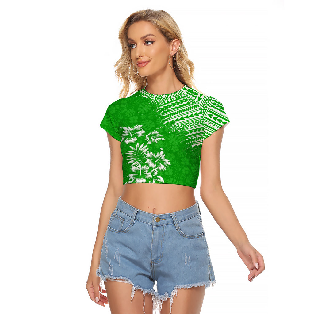Hawaii Summer Raglan Cropped T Shirt Mix Polynesian Green LT6 - Wonder Print Shop
