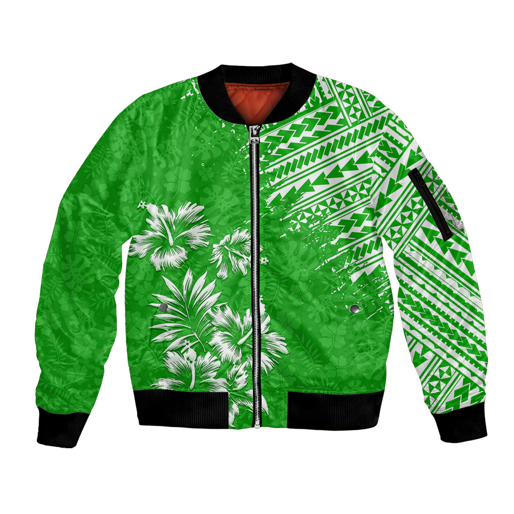 Hawaii Summer Sleeve Zip Bomber Jacket Mix Polynesian Green LT6 - Wonder Print Shop