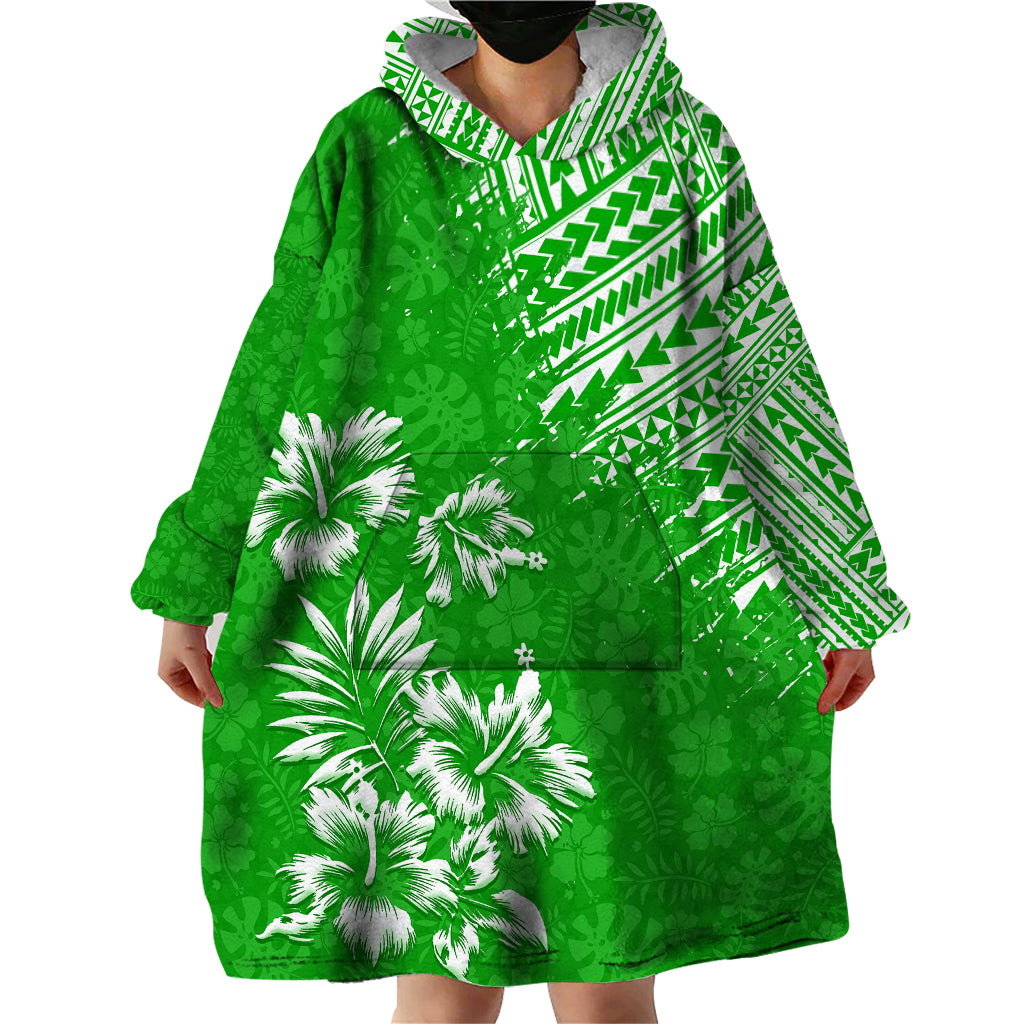 Hawaii Summer Wearable Blanket Hoodie Mix Polynesian Green LT6 - Wonder Print Shop