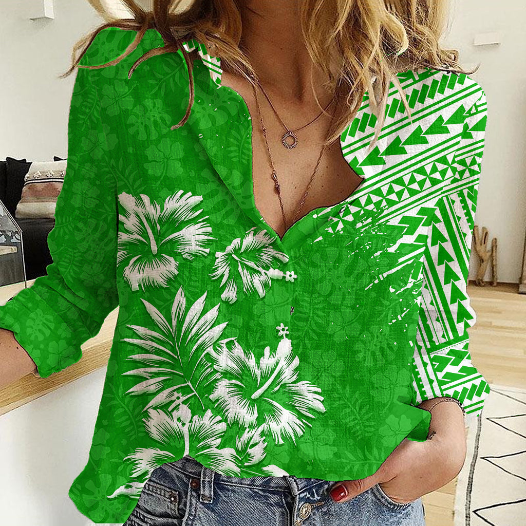 Hawaii Summer Women Casual Shirt Mix Polynesian Green LT6 - Wonder Print Shop