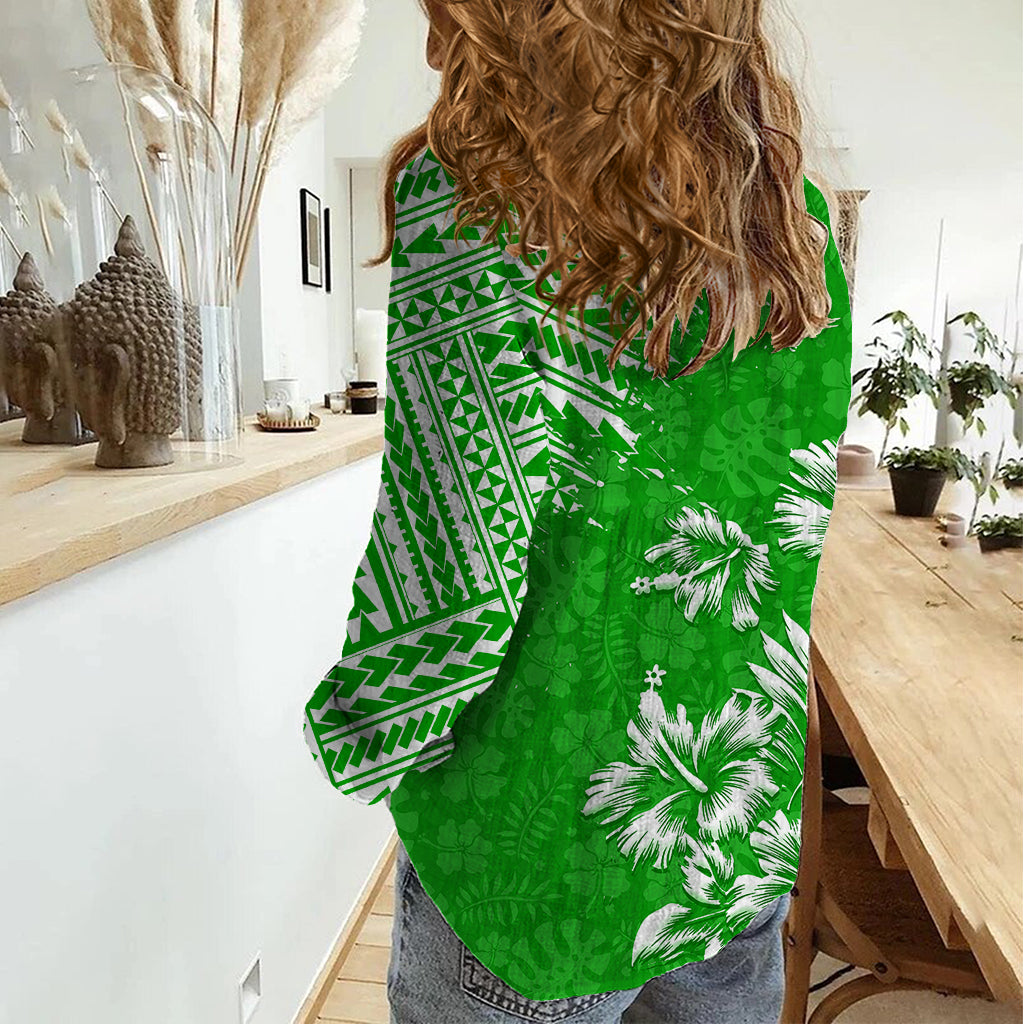 Hawaii Summer Women Casual Shirt Mix Polynesian Green LT6 - Wonder Print Shop