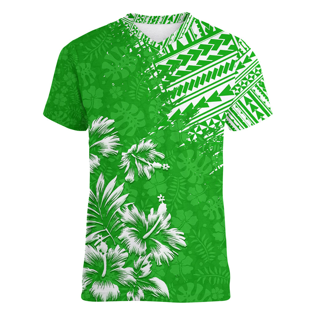 Hawaii Summer Women V Neck T Shirt Mix Polynesian Green LT6 - Wonder Print Shop