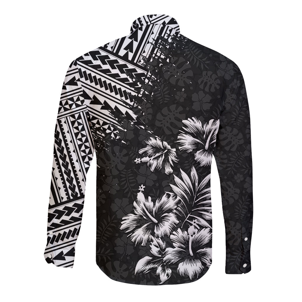 Hawaii Summer Long Sleeve Button Shirt Mix Polynesian Black LT6 - Wonder Print Shop