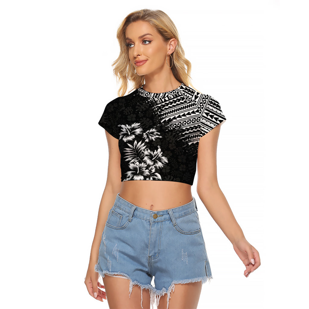 Hawaii Summer Raglan Cropped T Shirt Mix Polynesian Black LT6 - Wonder Print Shop