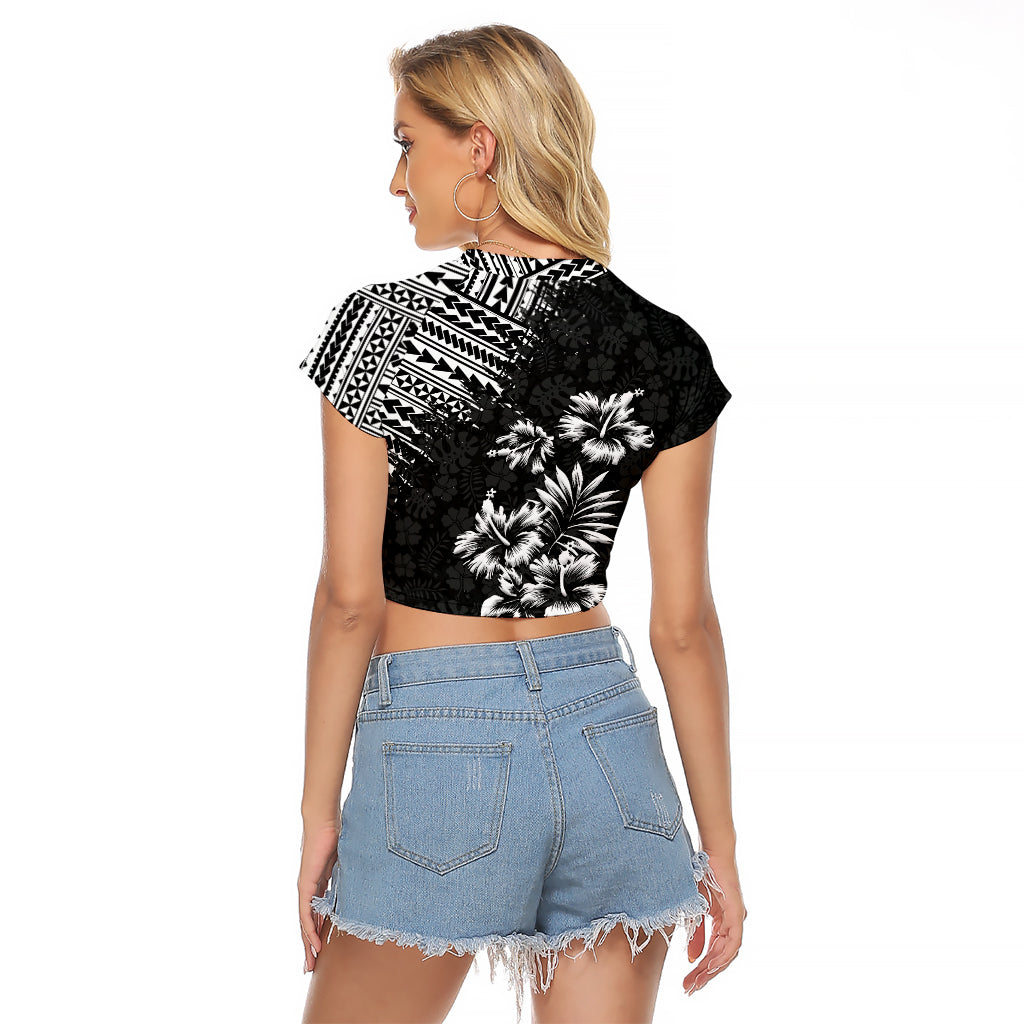 Hawaii Summer Raglan Cropped T Shirt Mix Polynesian Black LT6 - Wonder Print Shop