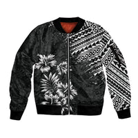 Hawaii Summer Sleeve Zip Bomber Jacket Mix Polynesian Black LT6 - Wonder Print Shop