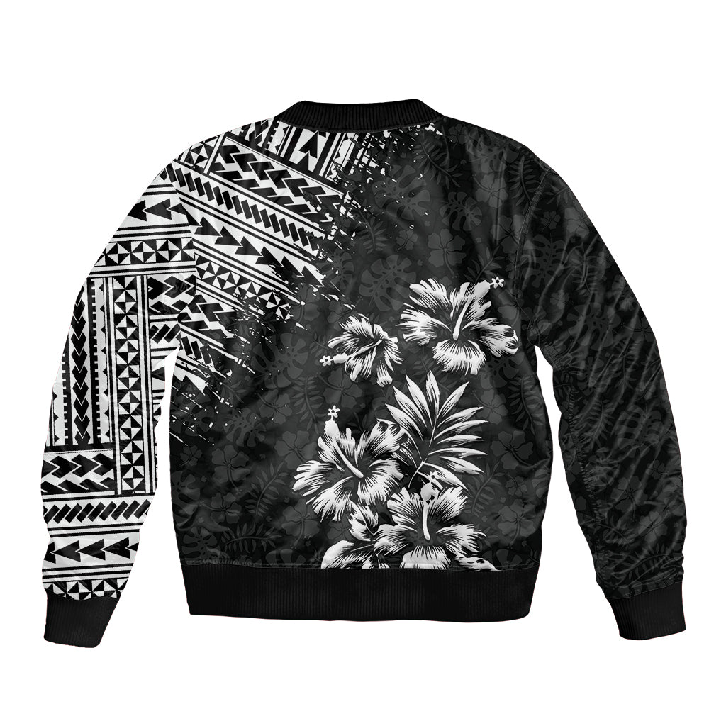 Hawaii Summer Sleeve Zip Bomber Jacket Mix Polynesian Black LT6 - Wonder Print Shop