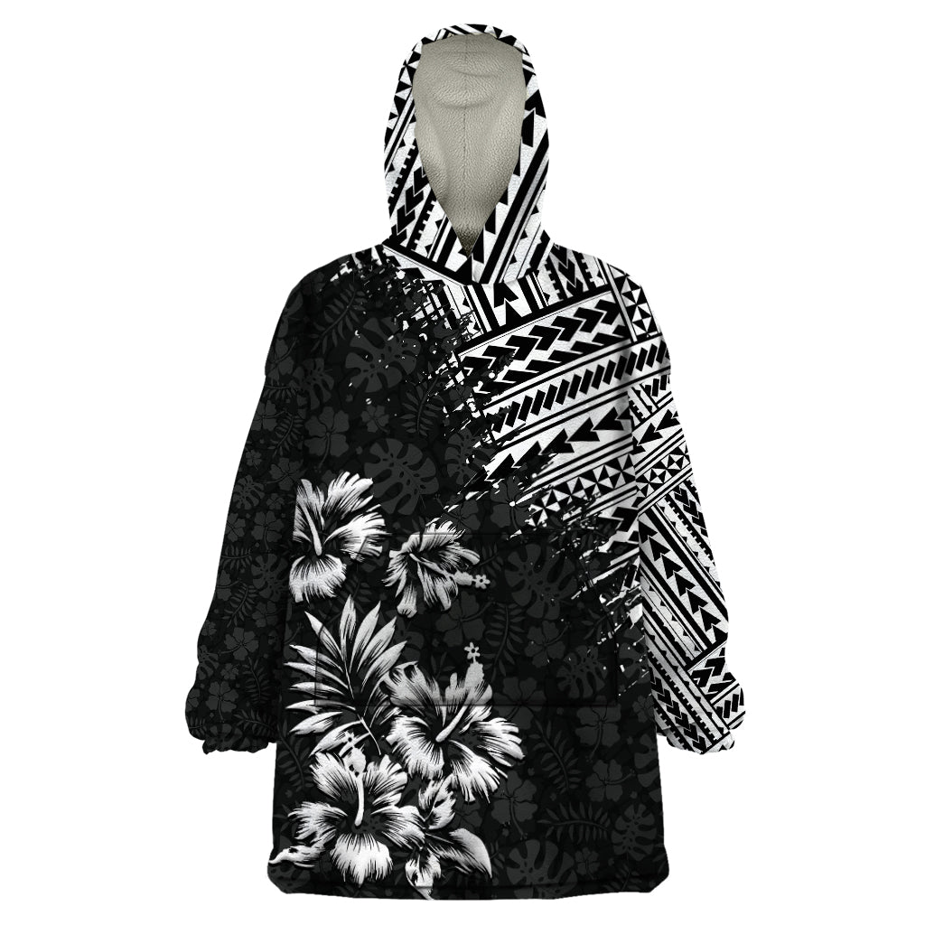 Hawaii Summer Wearable Blanket Hoodie Mix Polynesian Black LT6 - Wonder Print Shop