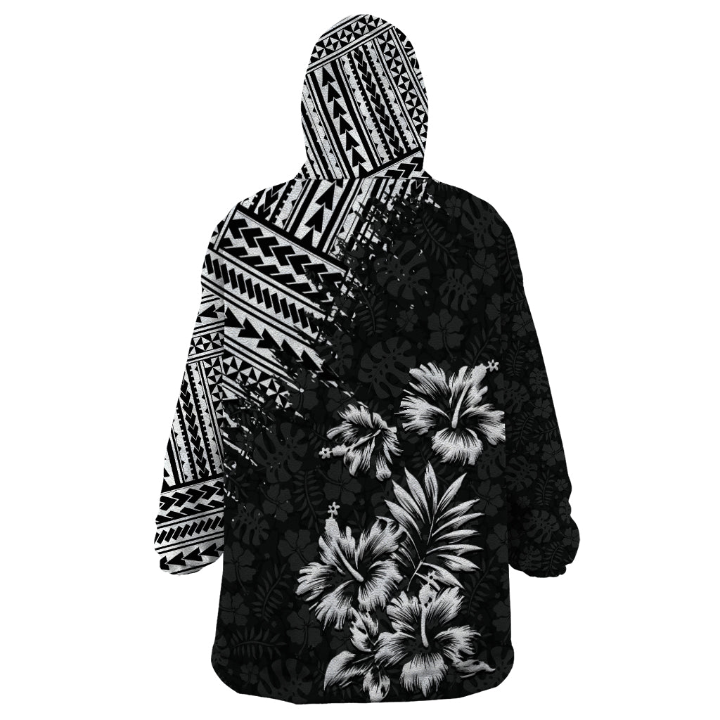 Hawaii Summer Wearable Blanket Hoodie Mix Polynesian Black LT6 - Wonder Print Shop