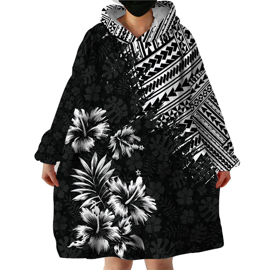 Hawaii Summer Wearable Blanket Hoodie Mix Polynesian Black LT6 - Wonder Print Shop