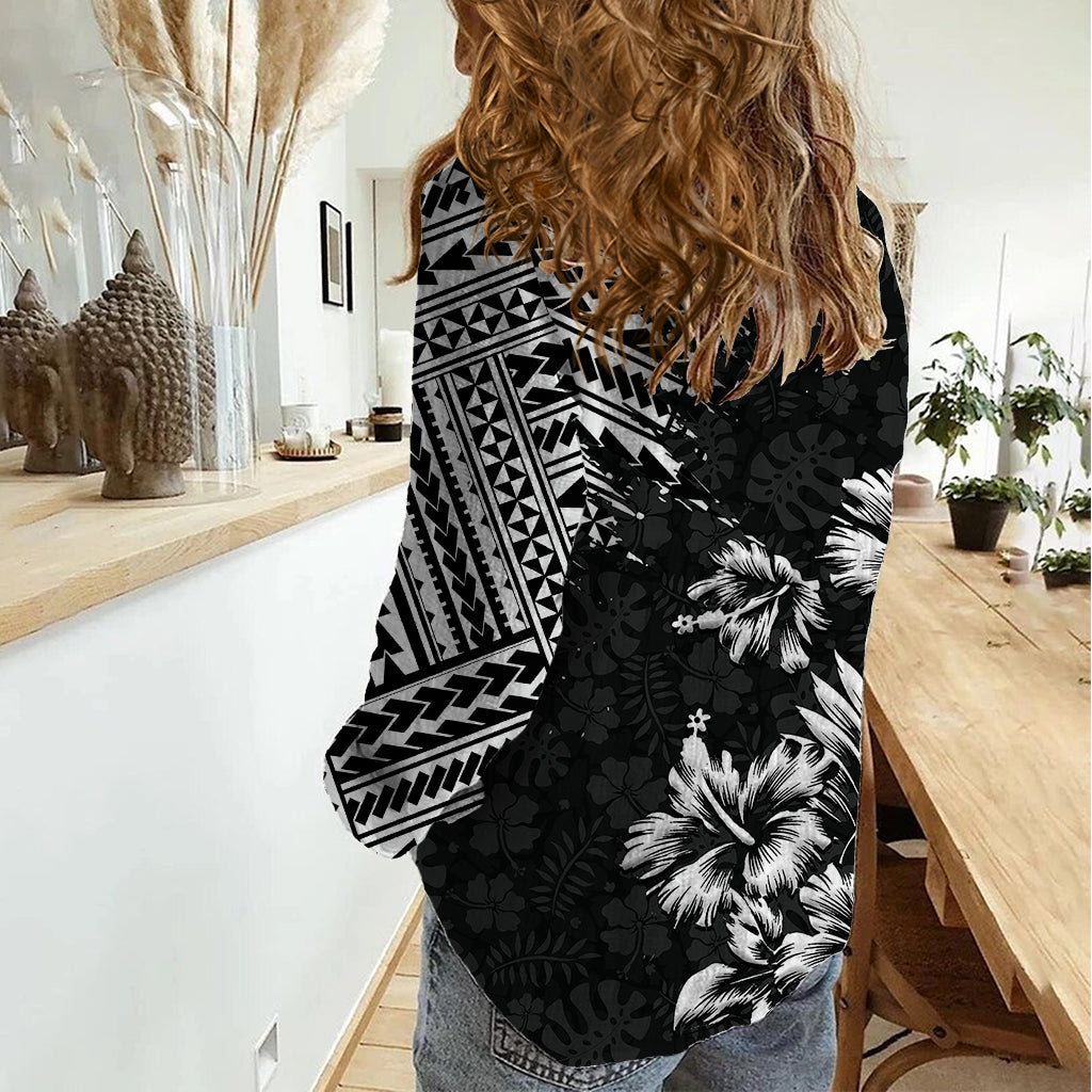 Hawaii Summer Women Casual Shirt Mix Polynesian Black LT6 - Wonder Print Shop