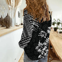 Hawaii Summer Women Casual Shirt Mix Polynesian Black LT6 - Wonder Print Shop