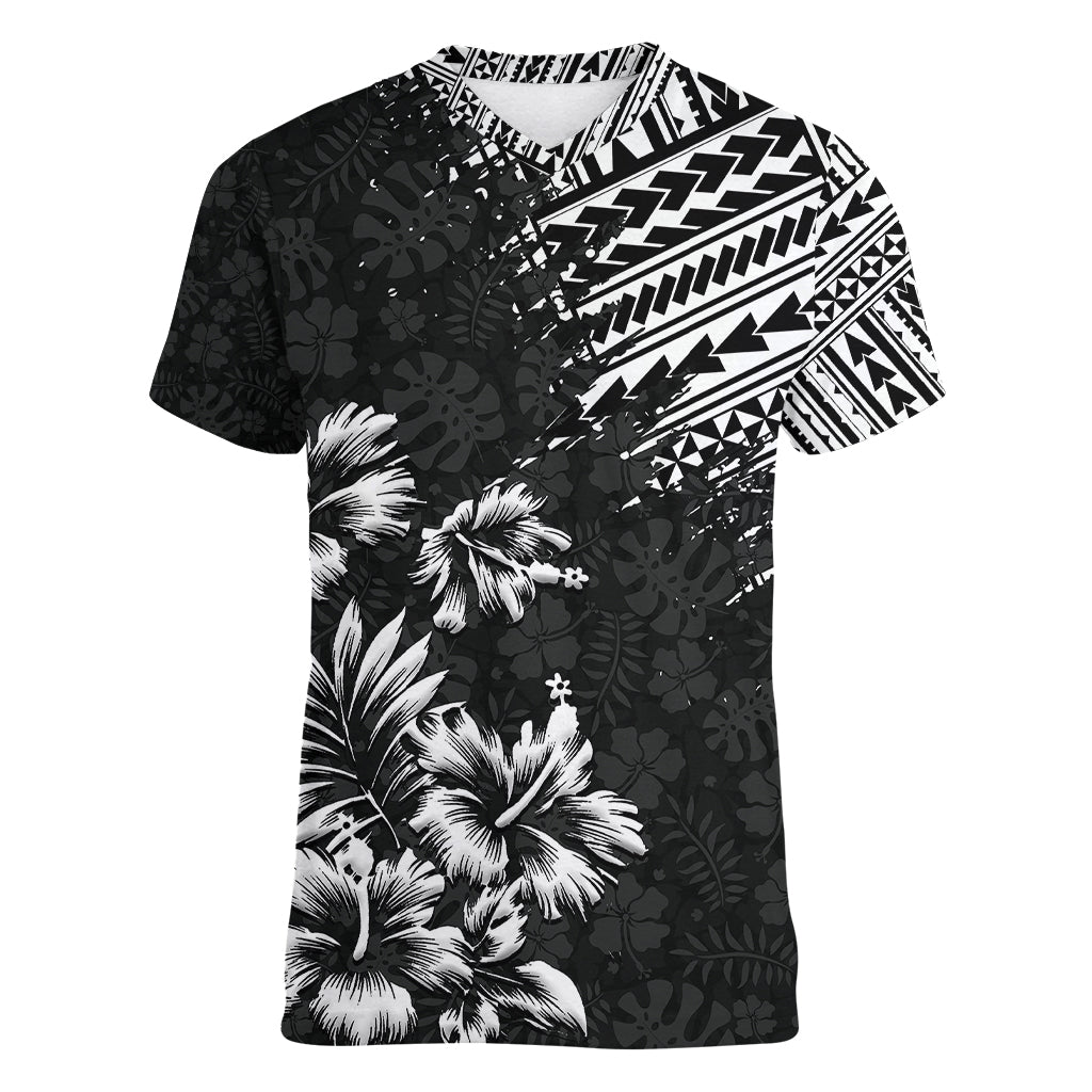 Hawaii Summer Women V Neck T Shirt Mix Polynesian Black LT6 - Wonder Print Shop
