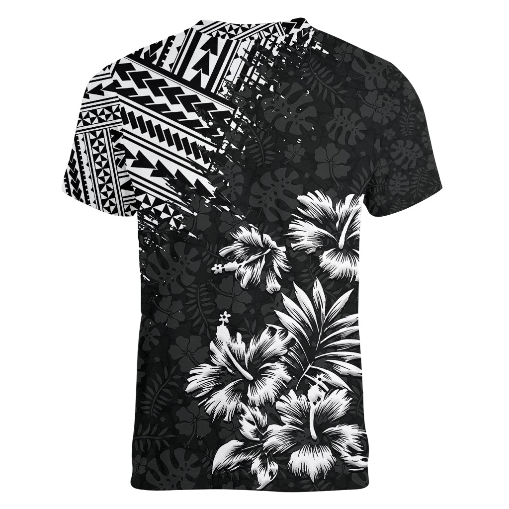 Hawaii Summer Women V Neck T Shirt Mix Polynesian Black LT6 - Wonder Print Shop