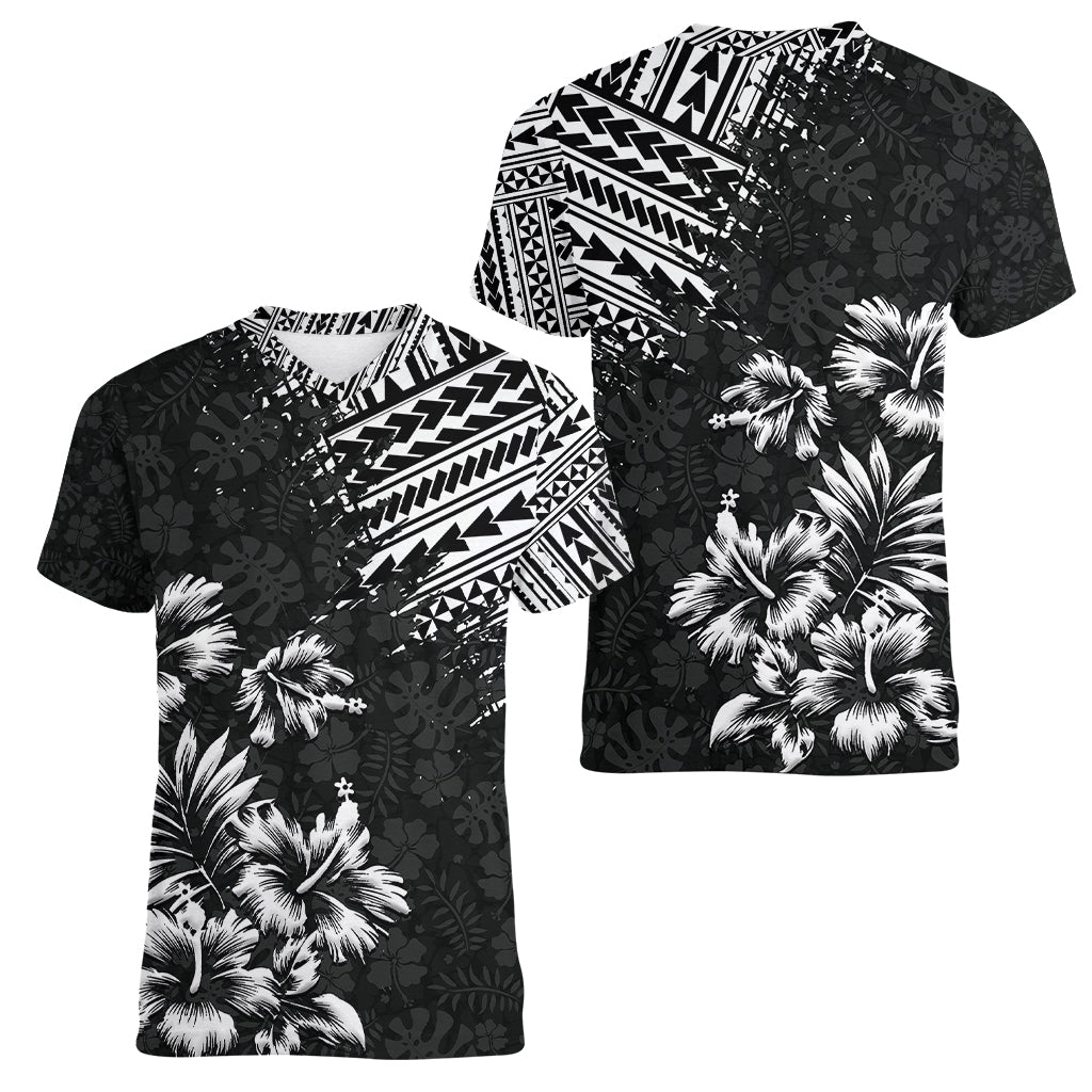 Hawaii Summer Women V Neck T Shirt Mix Polynesian Black LT6 - Wonder Print Shop