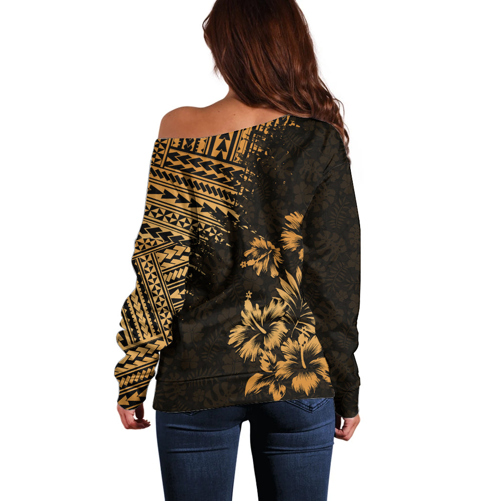 Hawaii Summer Off Shoulder Sweater Mix Polynesian Gold LT6 - Wonder Print Shop