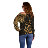 Hawaii Summer Off Shoulder Sweater Mix Polynesian Gold LT6 - Wonder Print Shop