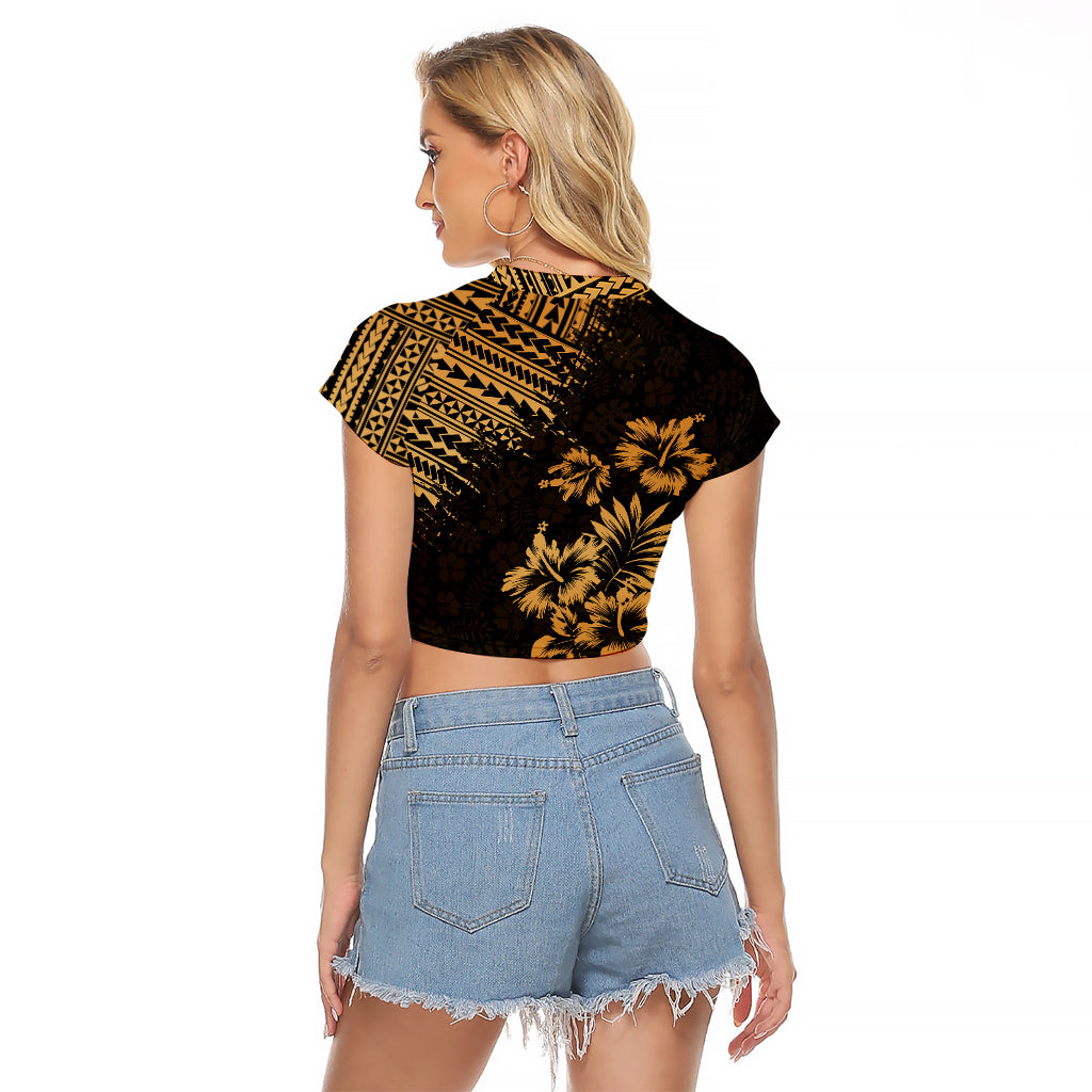 Hawaii Summer Raglan Cropped T Shirt Mix Polynesian Gold LT6 - Wonder Print Shop