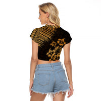 Hawaii Summer Raglan Cropped T Shirt Mix Polynesian Gold LT6 - Wonder Print Shop
