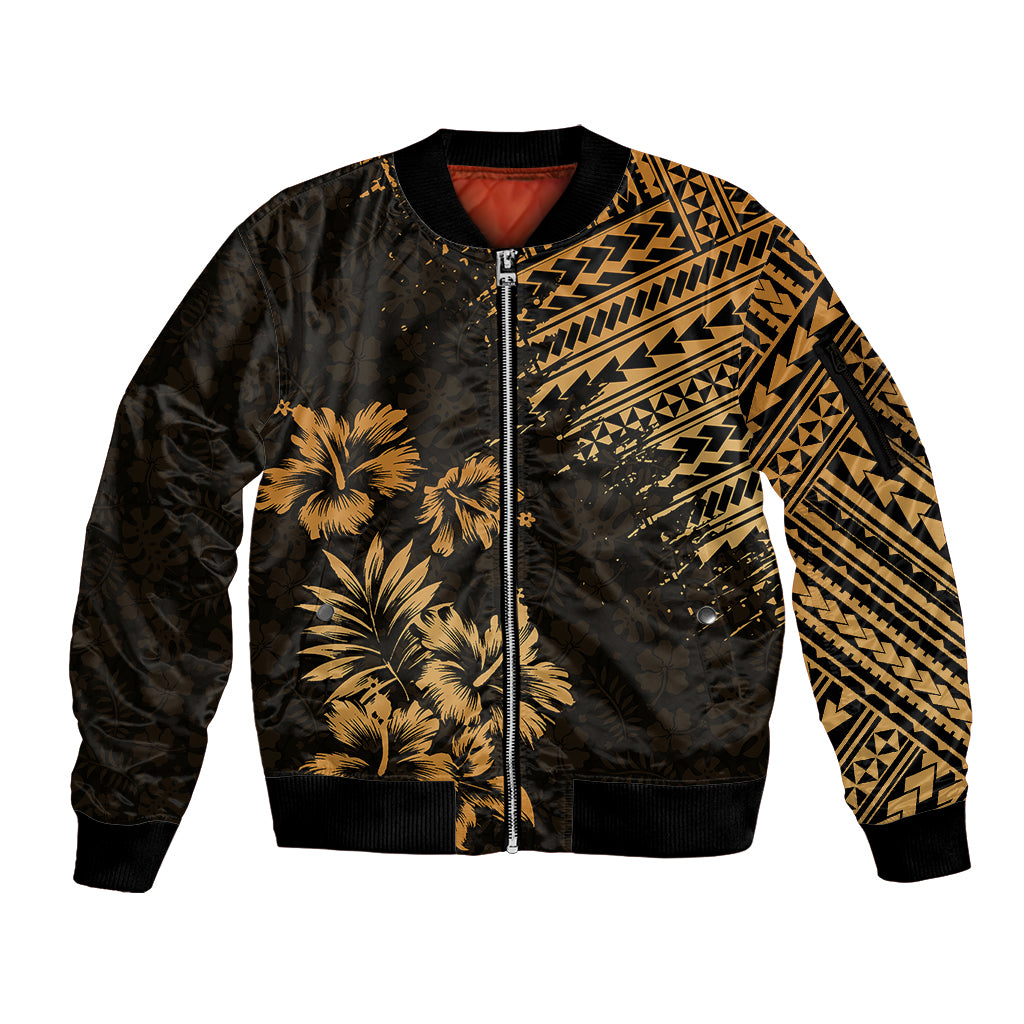 Hawaii Summer Sleeve Zip Bomber Jacket Mix Polynesian Gold LT6 - Wonder Print Shop