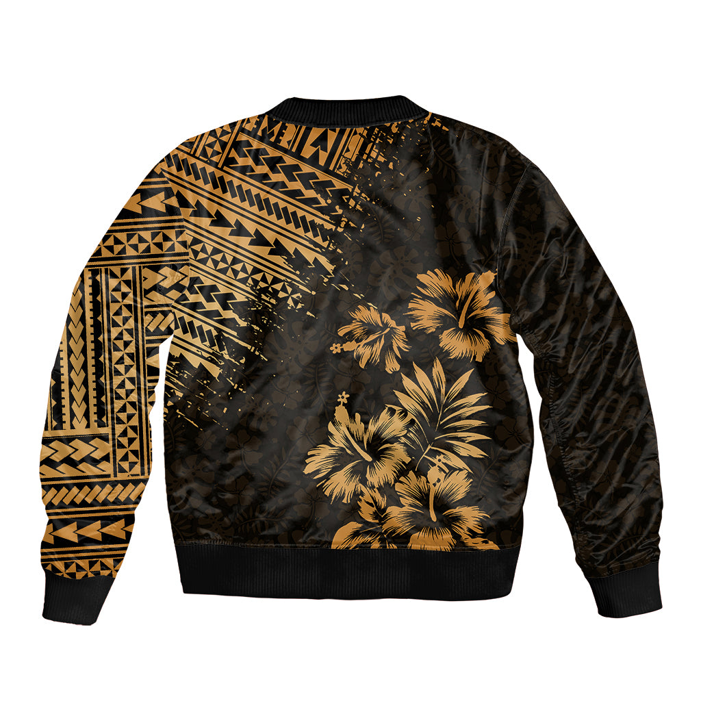 Hawaii Summer Sleeve Zip Bomber Jacket Mix Polynesian Gold LT6 - Wonder Print Shop