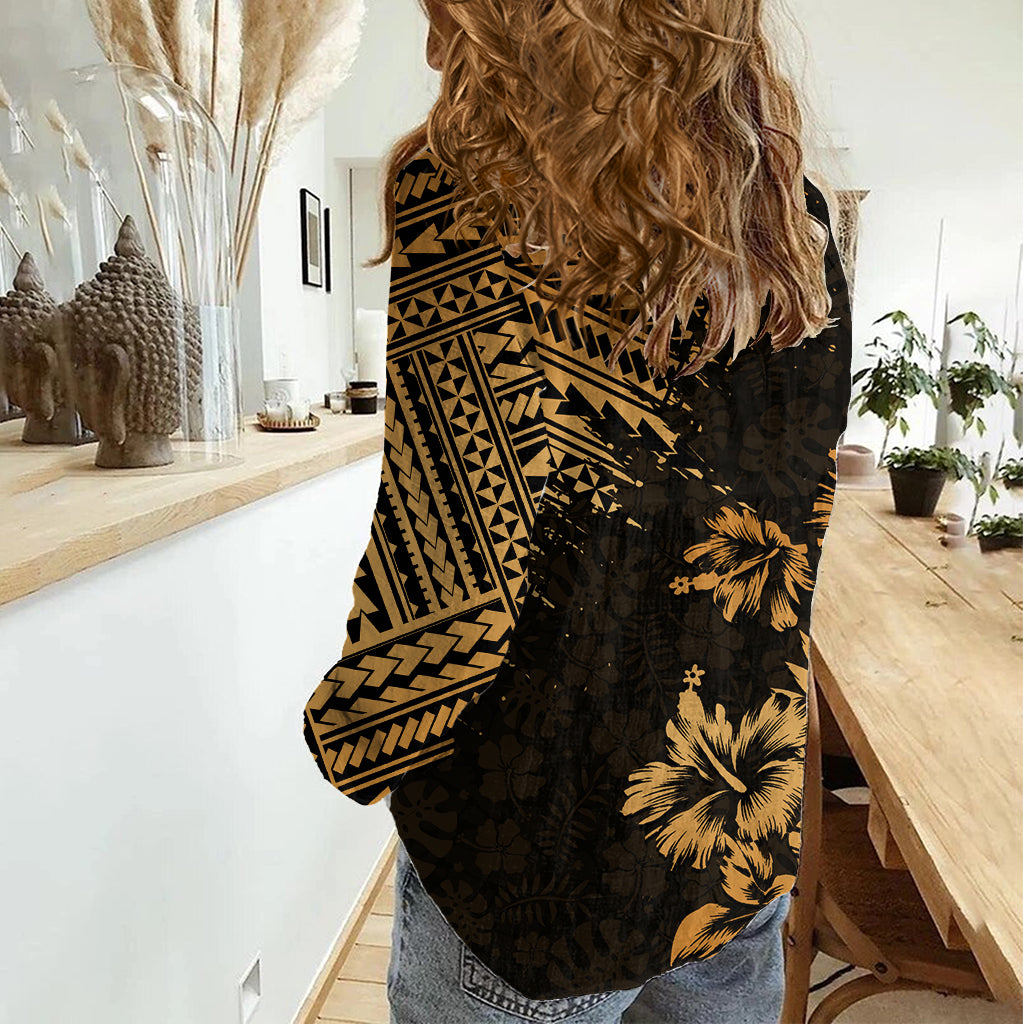 Hawaii Summer Women Casual Shirt Mix Polynesian Gold LT6 - Wonder Print Shop