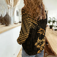 Hawaii Summer Women Casual Shirt Mix Polynesian Gold LT6 - Wonder Print Shop