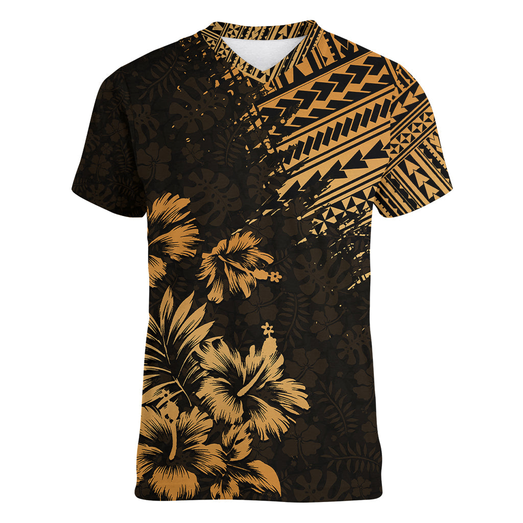 Hawaii Summer Women V Neck T Shirt Mix Polynesian Gold LT6 - Wonder Print Shop