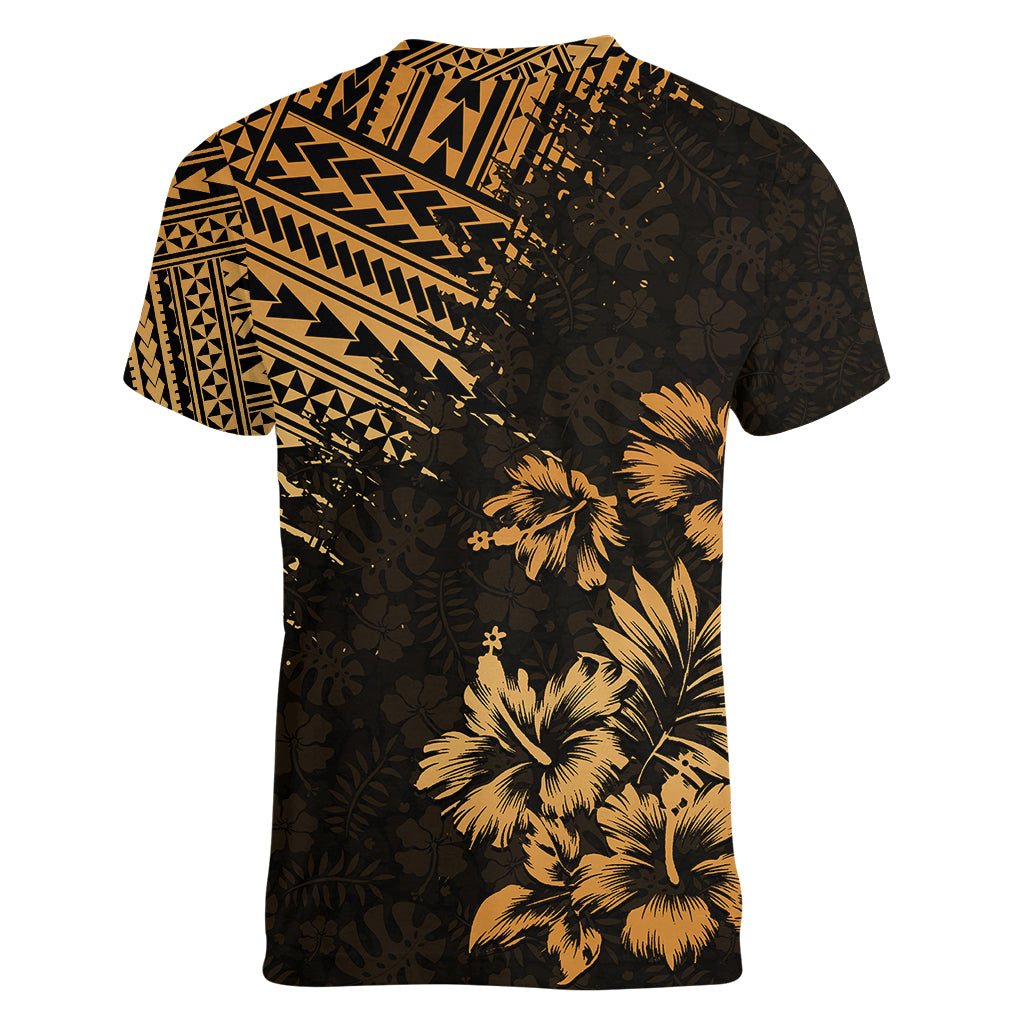 Hawaii Summer Women V Neck T Shirt Mix Polynesian Gold LT6 - Wonder Print Shop