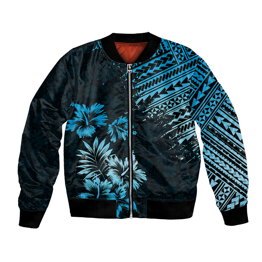 Hawaii Summer Bomber Jacket Mix Polynesian Black-Blue LT6 - Wonder Print Shop