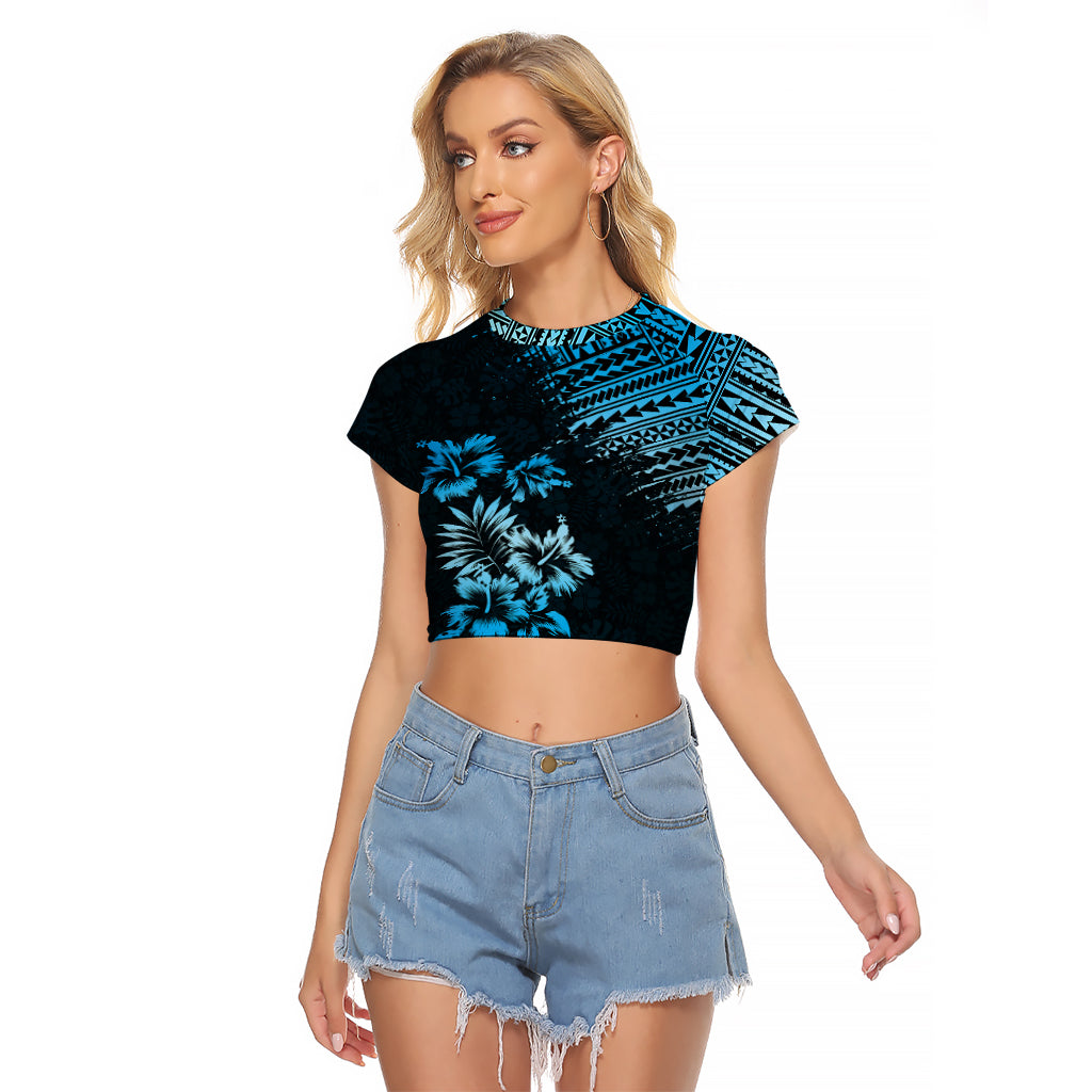 Hawaii Summer Raglan Cropped T Shirt Mix Polynesian Black-Blue LT6 - Wonder Print Shop
