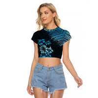 Hawaii Summer Raglan Cropped T Shirt Mix Polynesian Black-Blue LT6 - Wonder Print Shop