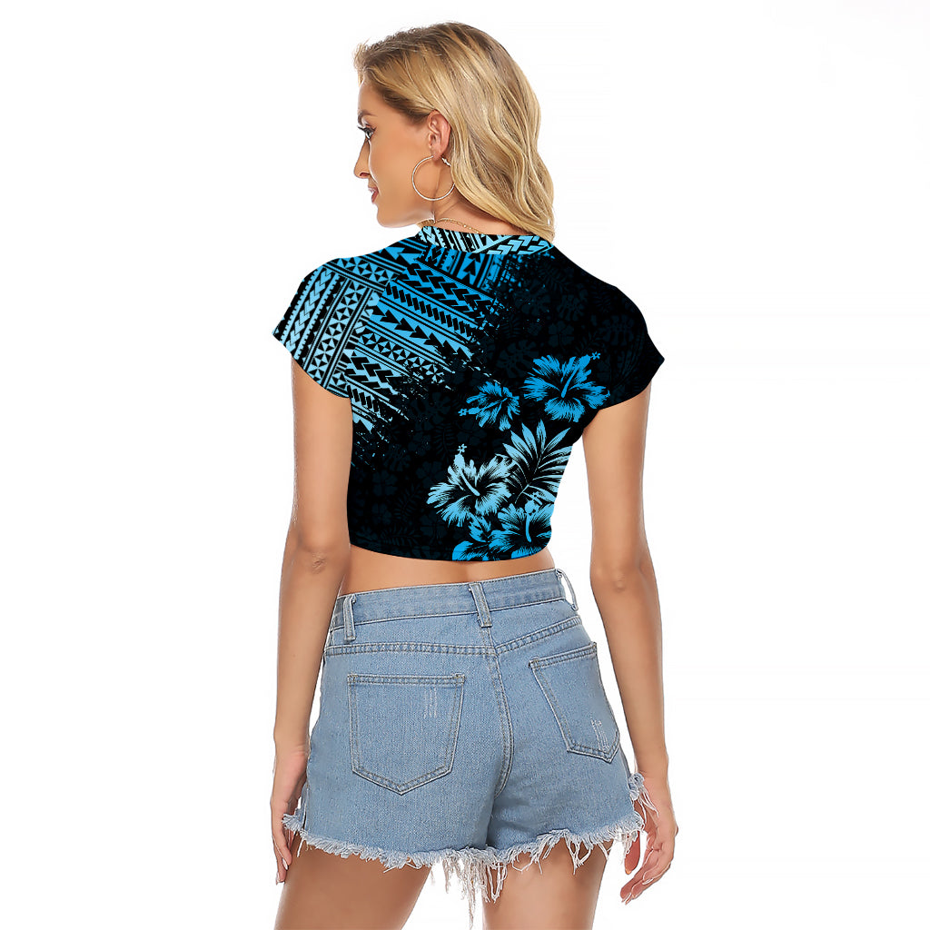 Hawaii Summer Raglan Cropped T Shirt Mix Polynesian Black-Blue LT6 - Wonder Print Shop
