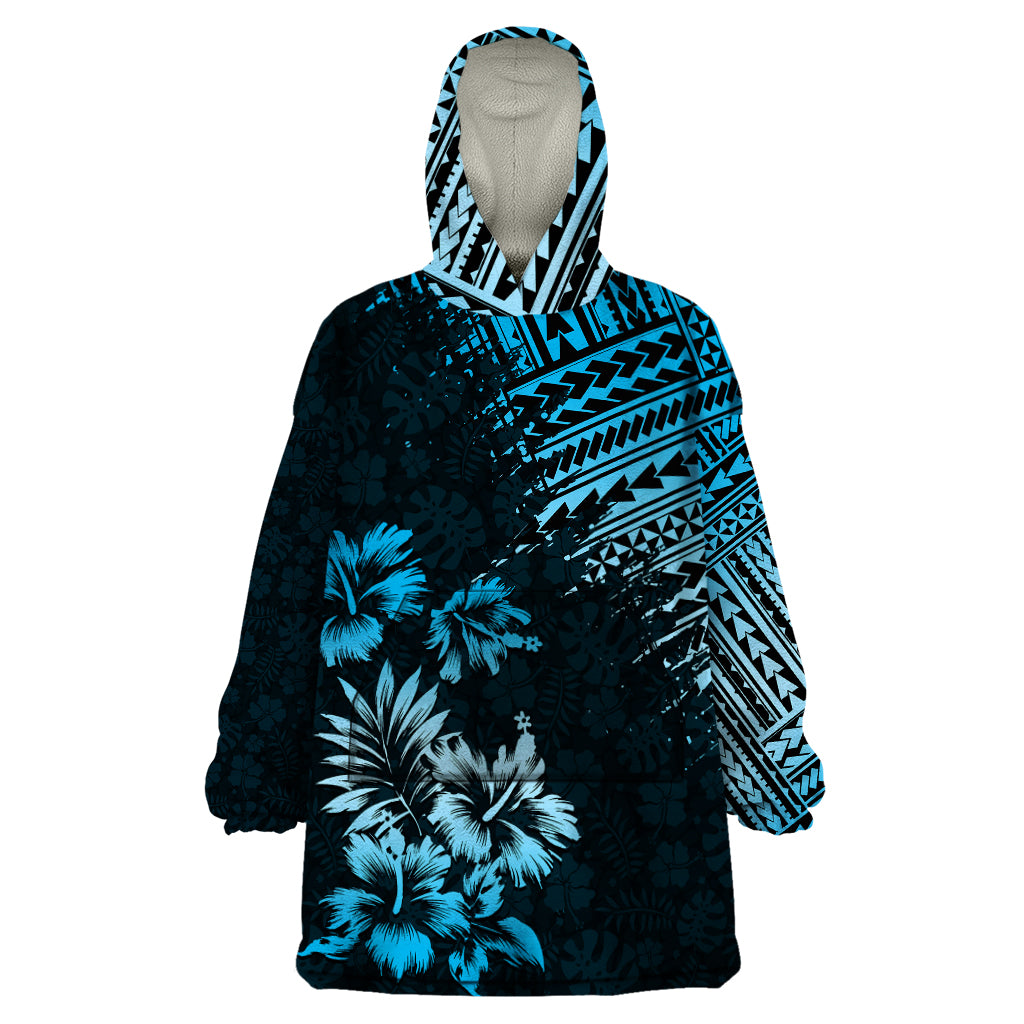 Hawaii Summer Wearable Blanket Hoodie Mix Polynesian Black-Blue LT6 - Wonder Print Shop