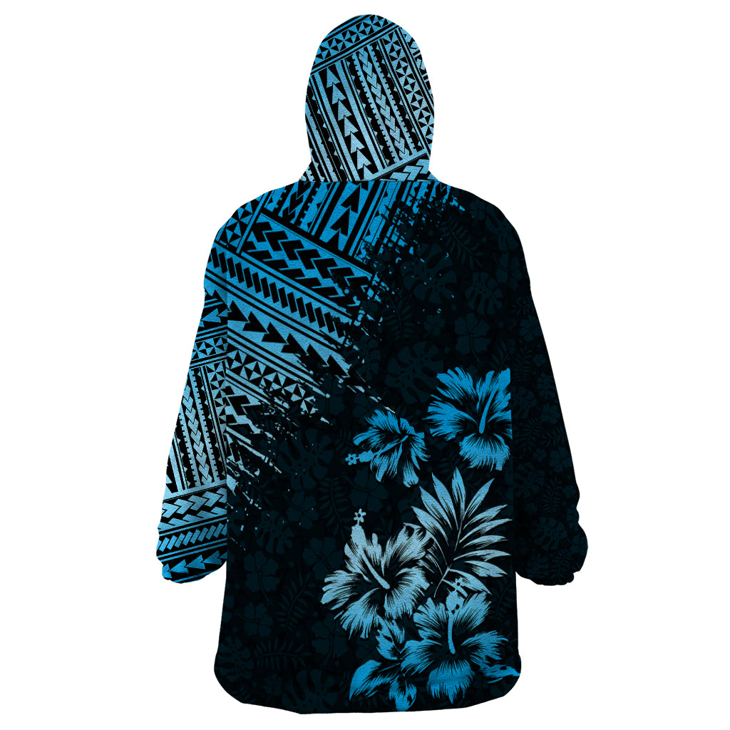 Hawaii Summer Wearable Blanket Hoodie Mix Polynesian Black-Blue LT6 - Wonder Print Shop