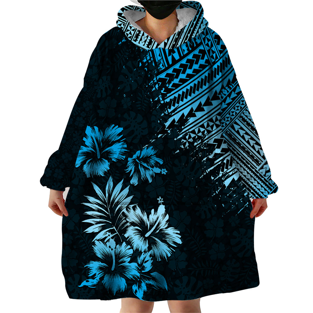 Hawaii Summer Wearable Blanket Hoodie Mix Polynesian Black-Blue LT6 - Wonder Print Shop