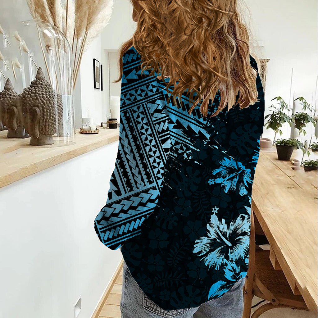 Hawaii Summer Women Casual Shirt Mix Polynesian Black-Blue LT6 - Wonder Print Shop