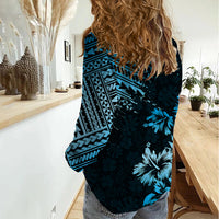 Hawaii Summer Women Casual Shirt Mix Polynesian Black-Blue LT6 - Wonder Print Shop