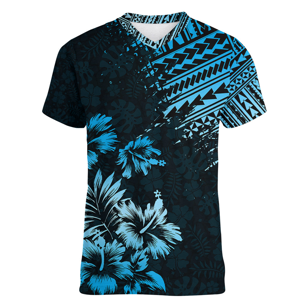 Hawaii Summer Women V Neck T Shirt Mix Polynesian Black-Blue LT6 - Wonder Print Shop