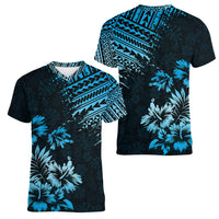 Hawaii Summer Women V Neck T Shirt Mix Polynesian Black-Blue LT6 - Wonder Print Shop