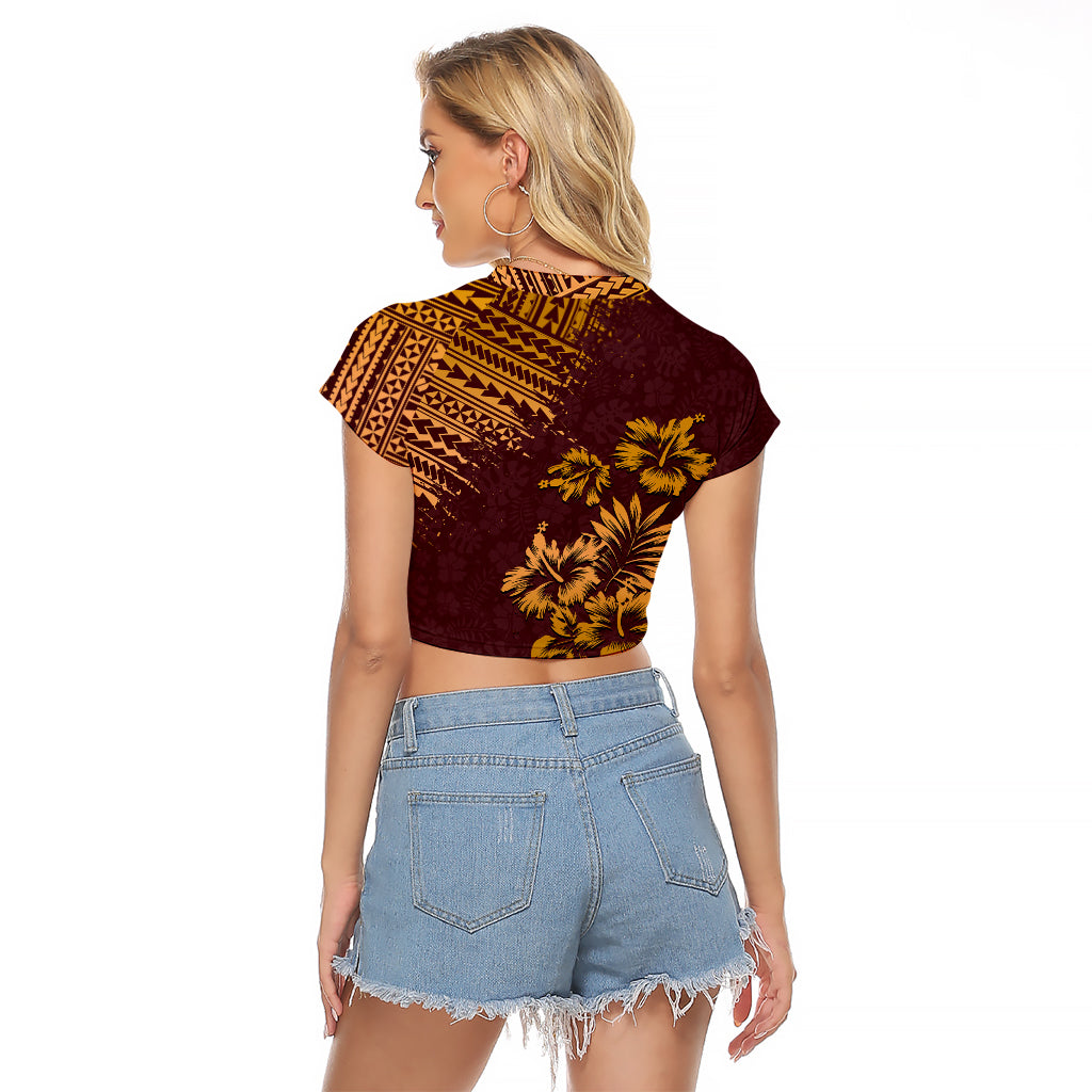 Hawaii Summer Raglan Cropped T Shirt Mix Polynesian Brown LT6 - Wonder Print Shop