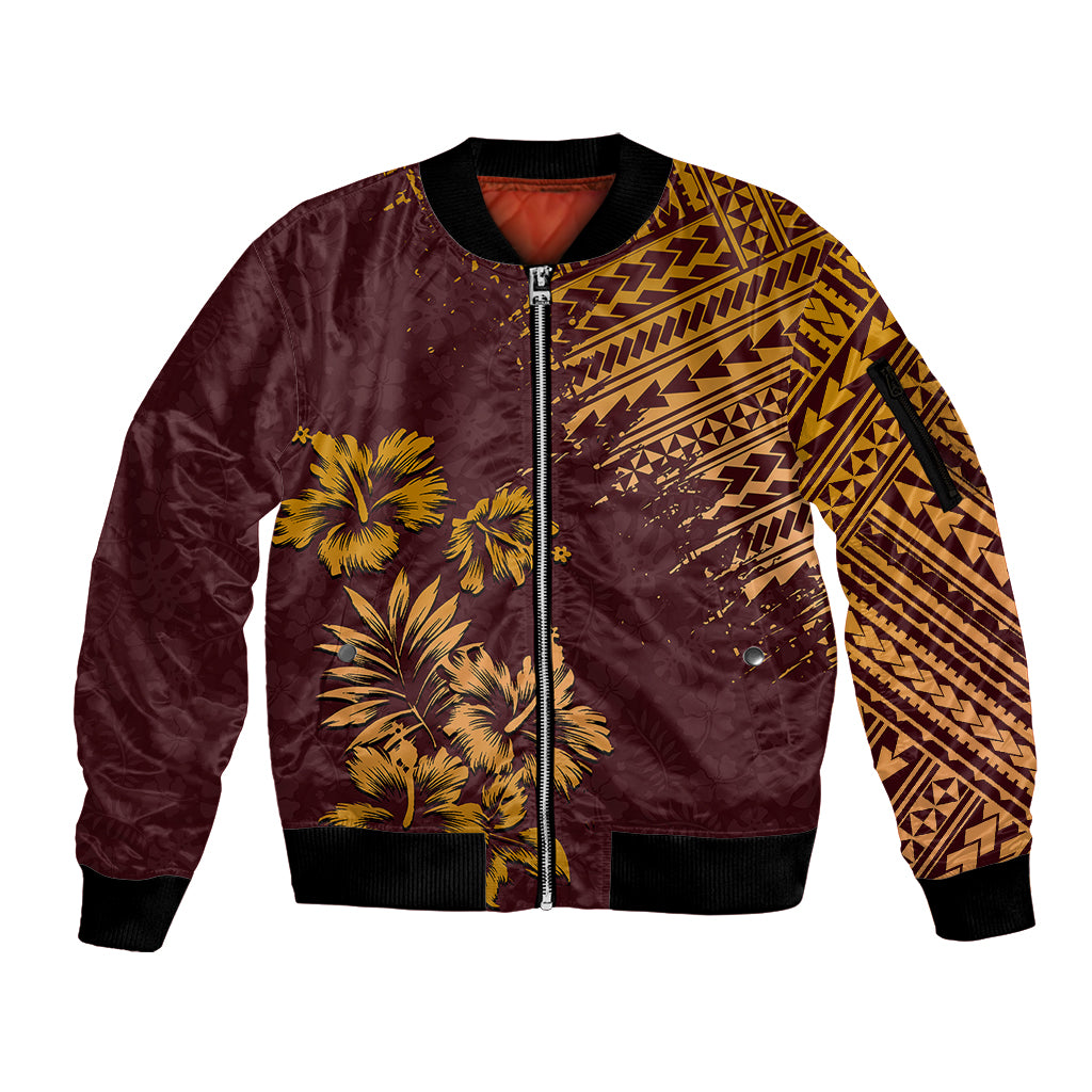 Hawaii Summer Sleeve Zip Bomber Jacket Mix Polynesian Brown LT6 - Wonder Print Shop