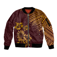 Hawaii Summer Sleeve Zip Bomber Jacket Mix Polynesian Brown LT6 - Wonder Print Shop