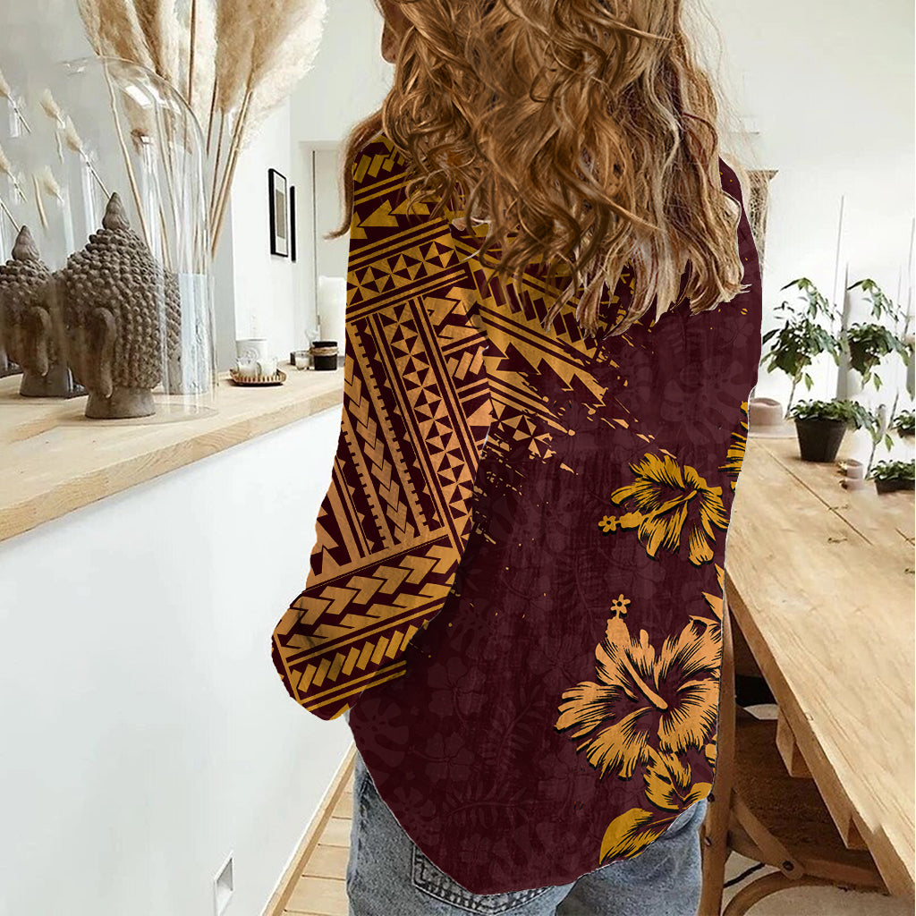 Hawaii Summer Women Casual Shirt Mix Polynesian Brown LT6 - Wonder Print Shop